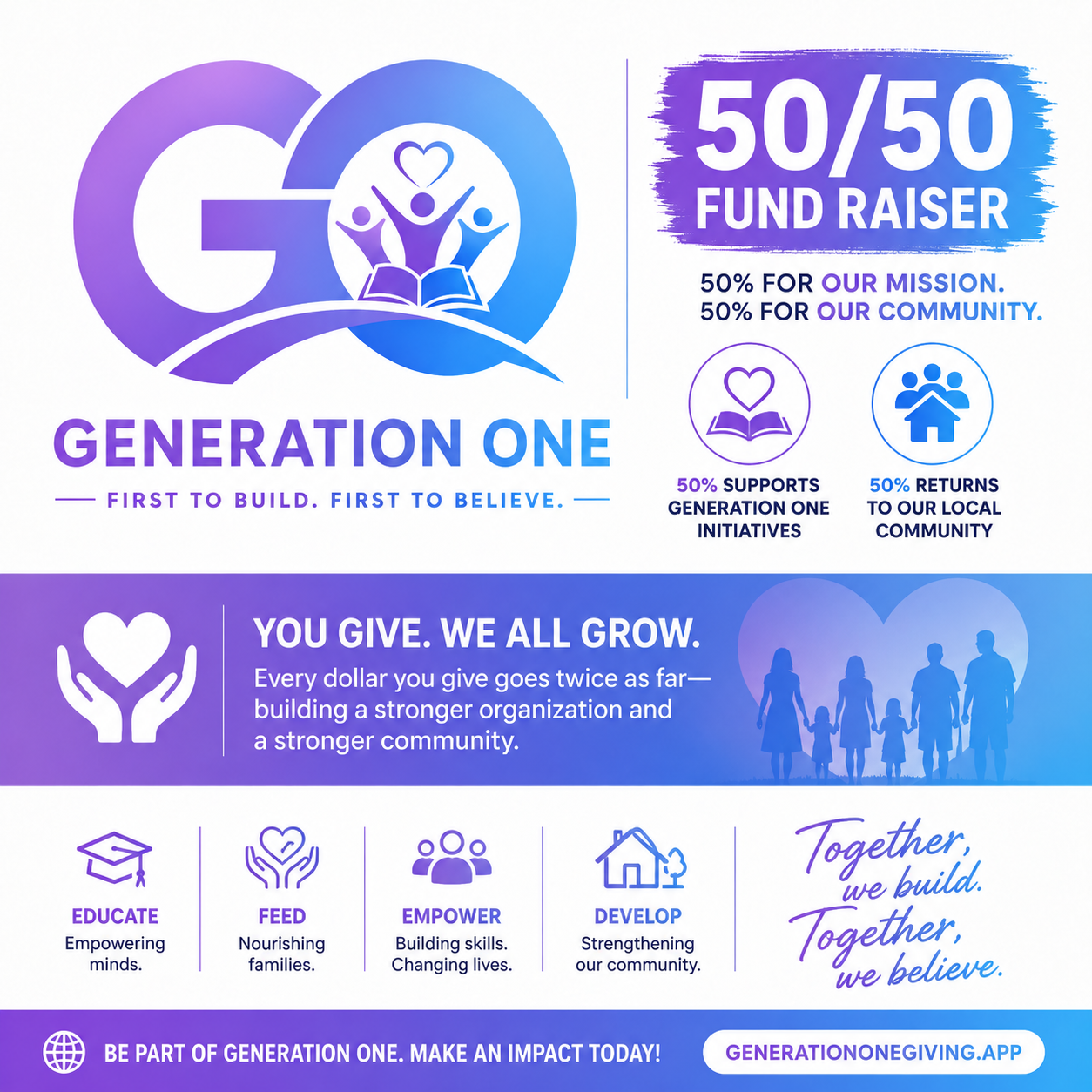 Generation One Giving 50/50 Fundraiser — 50% supports Generation One initiatives, 50% returns to our local community